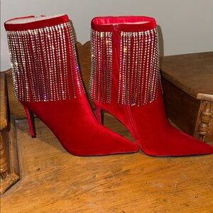 Elegant Red Rhinestone Ankle Boots NIB